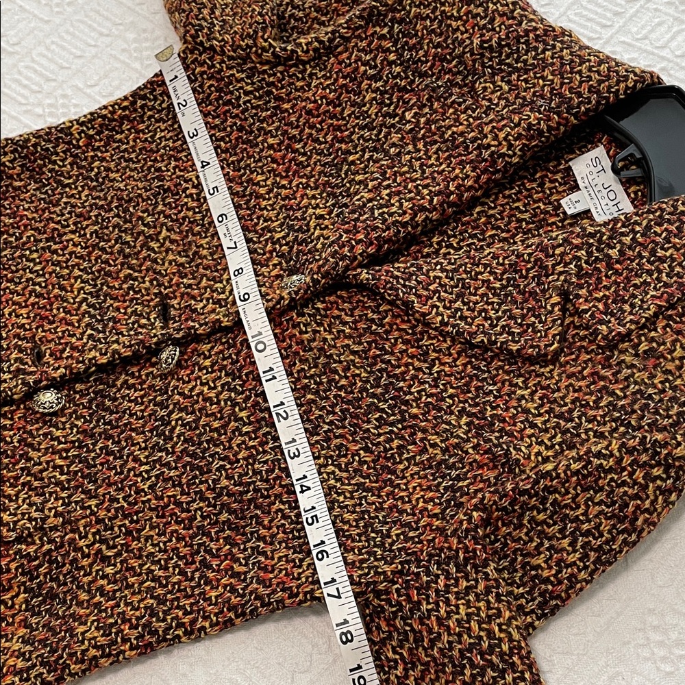 ST. JOHN Tweed long Coat FOX Fur Collar winter jacket 2 piece set - Picture 9 of 17